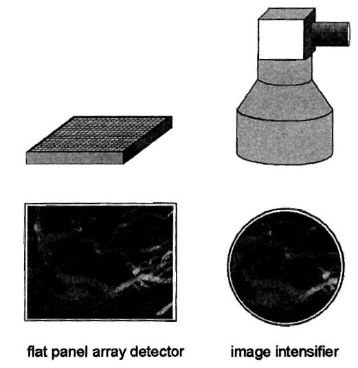 Flat Panel Digital Fluoroscopy Flat panel devices are thin film transistor (TFT) arrays that are rectangular in format and are used as x-ray x detectors CsI, a scintillator is used to convert the