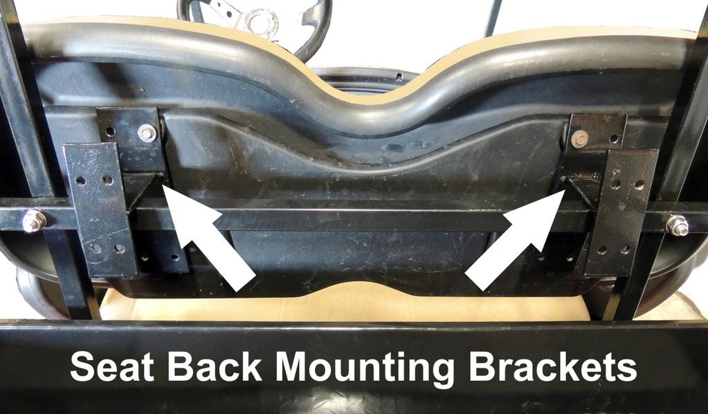 8. Go over the Seat Box Kit and fully tighten any loose hardware. Front and Rear Seat Back Installation 1. Identify the Seat Back Mounting Brackets.
