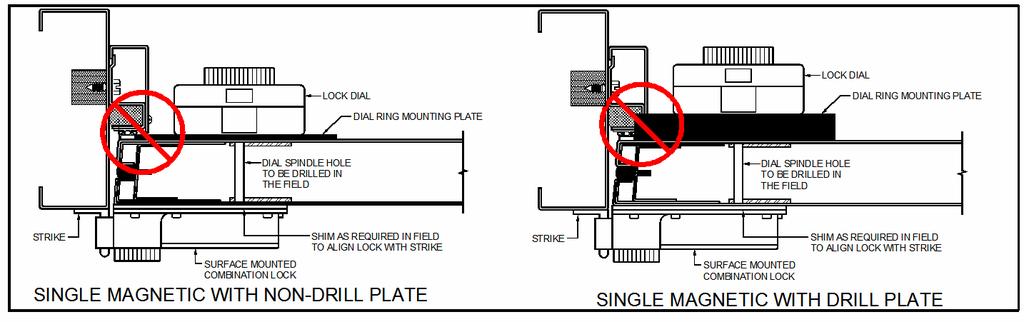 When mounting CD-X10 locks on in-swing openings, you can not use either the non-drill resistant or