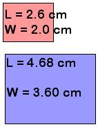 What is the ratio of the side of the large rectangle to the corresponding side of the small rectangle? Fill in the blank: The length is times the width in both rectangles.