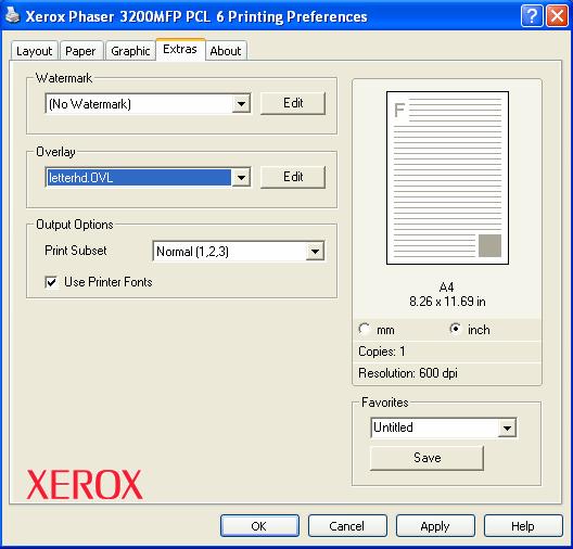 Print Printer Driver (PCL 6) Overlay In lồng định dạng riêng Chọn Image