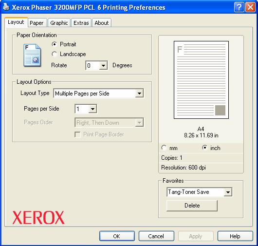 Print Printer Driver (PCL 6) Favorites Lựa chọn tùy thích Favorites cho phép bạn lưu lại các thuộc tính của trình điều khiển máy in để sử dụng lại sau này.