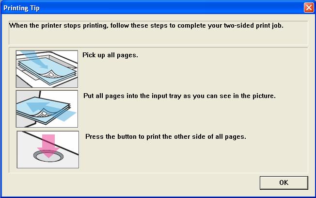 Print Printer Driver (PCL 6) Giữ nguyên tập giấy đưa xuống ngăn dưới, sau đó bấm nút
