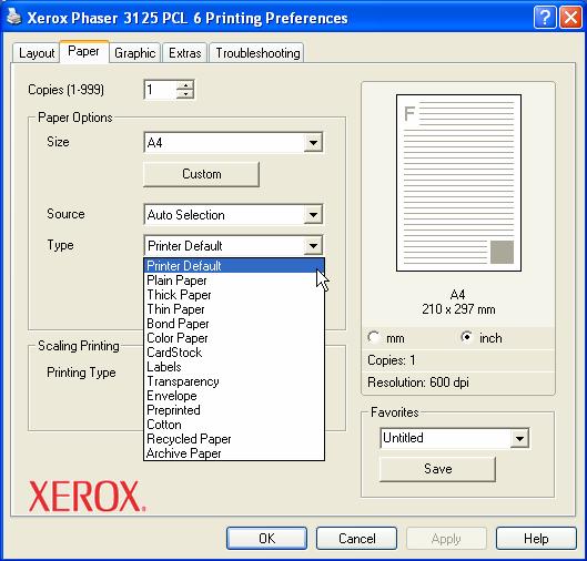 Print Printer Driver (PCL 6) Paper Type Selection Việc chọn đúng loại giấy để in sẽ tránh các sự cố về in Các loại giấy khác nhau sẽ có những nhiệt độ