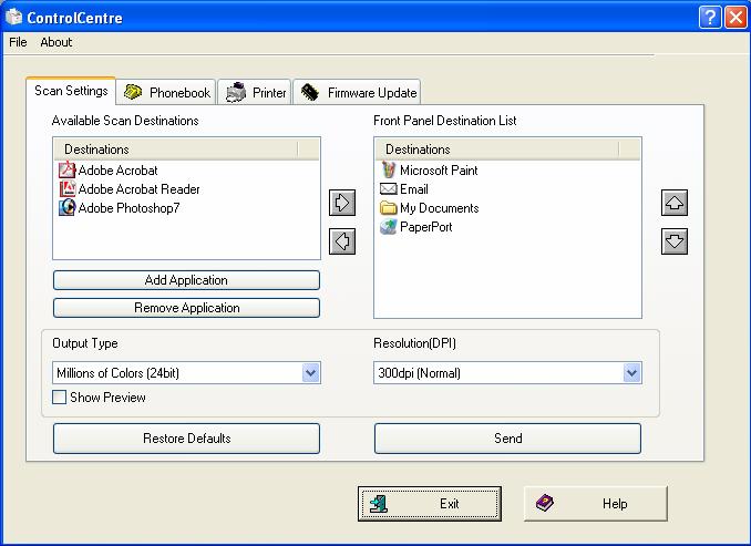 Scan To Application Setup By Using ControlCentre Bấm nút [Send] để gửi các thông số cài