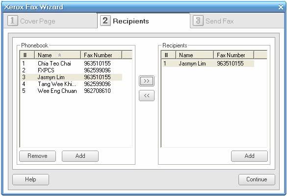 Fax Outgoing PC Fax (Step 3 of 4) Chọn tên mình cần gửi fax từ danh mục lưu trong máy, có thể chọn nhiều người để gửi