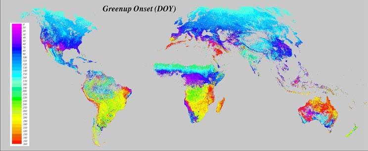 The MODIS Global Vegetation Phenology product (MOD12Q2) provides estimates of the timing of vegetation phenology at