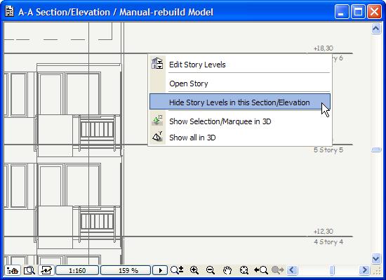 User Interface and Navigation Editing Story Level Lines To edit Story Levels, right-click anywhere in the Section/Elevation Window to access the Edit Story Levels command in the context menu.