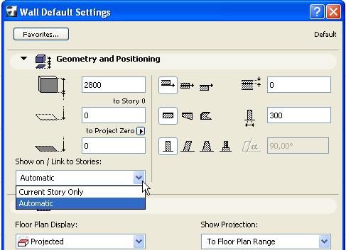 Modeling Freedom in ArchiCAD 10 There are two options: Own/Current Story Only: the element will be shown only on the Story it is placed on, even if it spans multiple Stories.