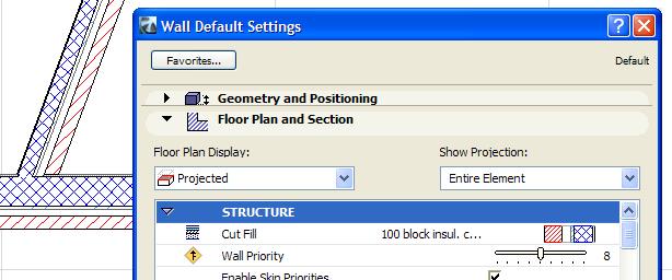 In the example below, the Wall Priorities of both Walls are set to 8 in their Wall Settings dialog boxes.
