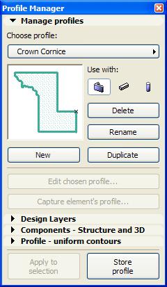 Graphical Editing of the Model: New Techniques Manage Profiles The Manage profiles panel displays a preview of the Profile under creation.