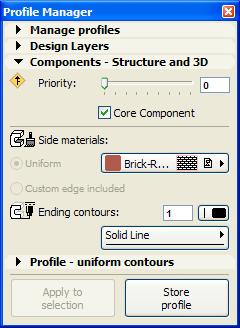 Graphical Editing of the Model: New Techniques Components Structure and 3D This panel lets you define the structure and 3D appearance for every single Fill (Component) drawn in the Custom Profile