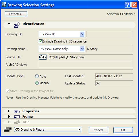 After you placing a Drawing, select it and go to its Settings dialog to adjust its settings. The first panel is the Identification panel.