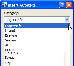 Click Insert to insert the Autotext item into the Text Block being edited, or click Cancel to abort the insertion operation.