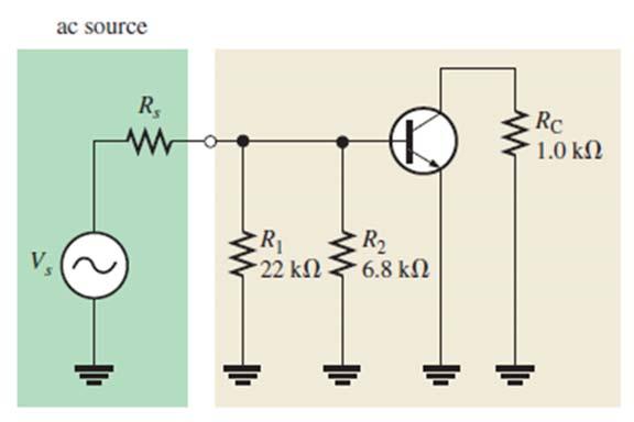 is called a common emitter amplifier because the bypass capacitor C2 keeps the emitter at ac ground ٢٥ If the internal resistance of the ac source is then all of the source voltage