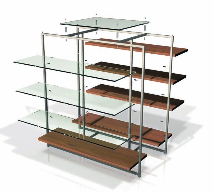 Top glass shelf B Mid glass shelves Mid timber