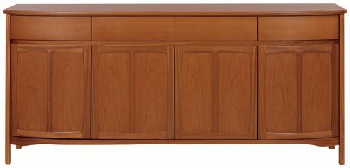 TEAK 1904 Shaped 2 Door Sideboard Soft close drawers. Removable cutlery tray. Removable shelves.