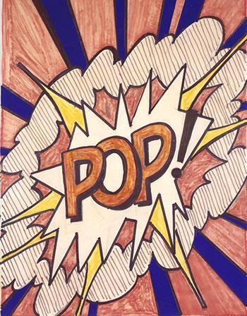 18 Study for Pop! 1966. Felt-tip marker and printed paper on newsprint. 28 ½ x 22 in. / 72.4 x 55.9 cm. Collection of Marsha and Jeffrey Perelman. Copyright Estate of Roy Lichtenstein.