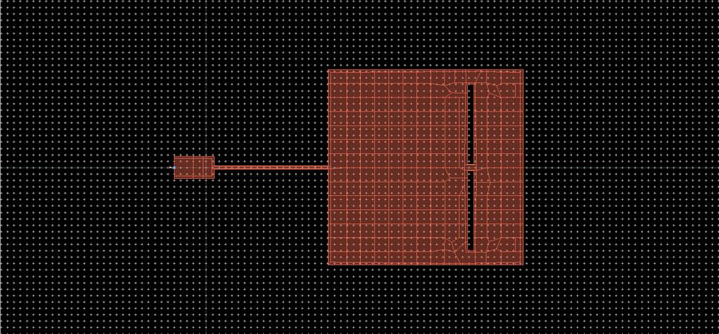 56 Figure 4.8 Basic antenna design with a metal piece in the center of slot Then we inserted a metal piece to imitate on-state of PIN diode, shown in Figure 4.8. It can be observed in Figure 4.