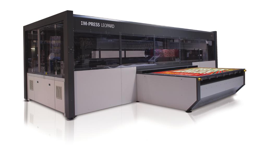 : M- Press Leopard full view 4 Print section 0 Substrate input 1 Feed section 2 Flatbed & vacuum 3 Register pins 5 Exit :M-Press Leopard Productivity On the floor speed Shuttle print speed Sheet/hr