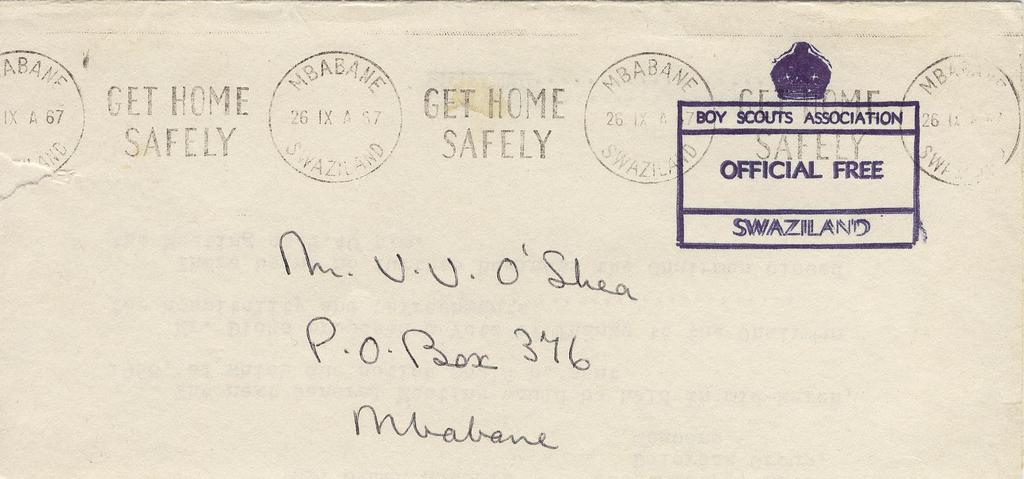 Free Frank mail The Scouts of Swaziland received the free postage