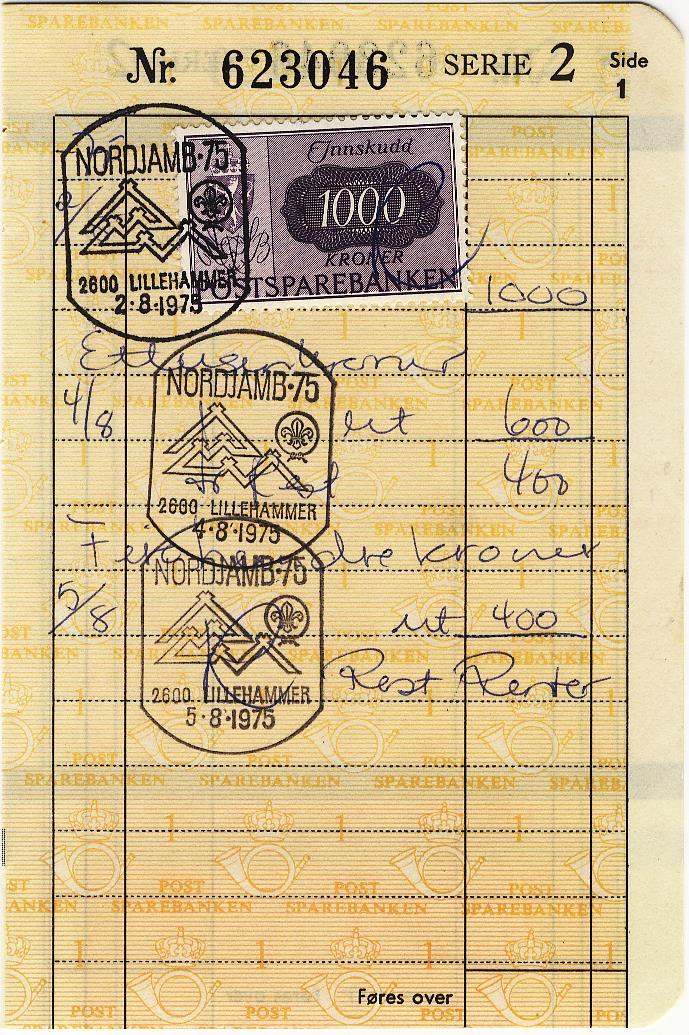 Postal services Postal Savings Bank 1975 World Scout Jamboree, page from Norwegian Postal