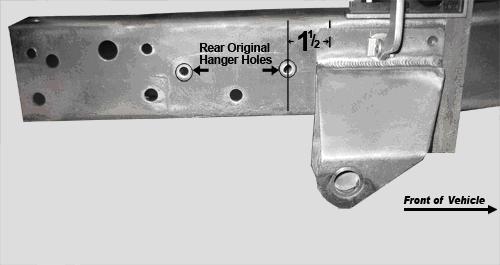 6. Remove the stock rear shackle hangers. Use the same procedure to remove the rivets as the front bracket.