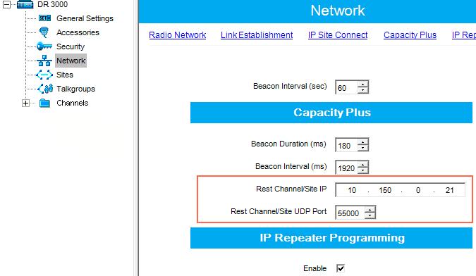 12 3. In the same Network tab specify Rest Channel/Site IP and Rest Channel/Site UDP Port.
