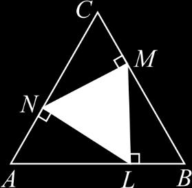 27. Points NN, MM and LL lie on the sides of the equilateral triangle AAAAAA, so that NNNN BBBB, MMMM AAAA and LLLL AAAA as shown in the diagram. The area of triangle AAAAAA is 6.