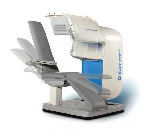 Gantry and Chair Design The D-SPECT gantry design is simple, yet elegant. The system is counter-balanced for easy and smooth motions. Gantry positions are locked in placed with electromagnetic brakes.