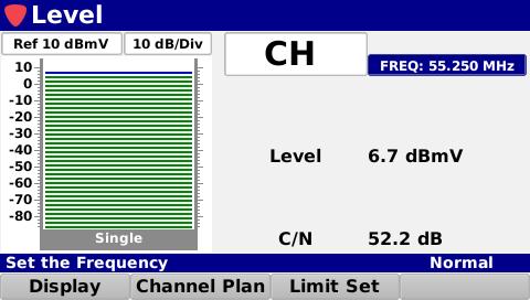 graph for the video and audio levels of the selected analog channel Provides Pass/Fail results for Video Level, Audio Level,