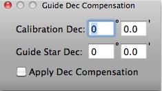 Guide Dec Compensation The Guide Dec Compensation panel is displayed from the View menu Guide Dec item. The Apply checkbox must be selected to activate Dec compensation.