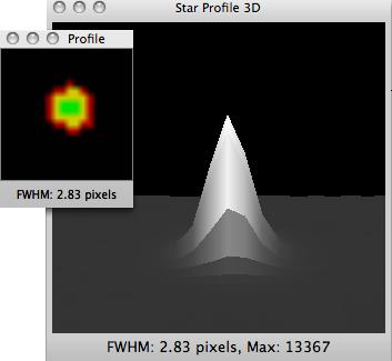 Star Profile 3D If you control+click on a star in an image or if you are in Focus mode and you control+click in the focus image you will get a three dimensional terrain type image of the star profile.