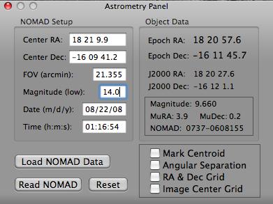 Astrometry The Astrometry panel allows you to determine the coordinates of minor planets, comets, stars and other objects in your images.