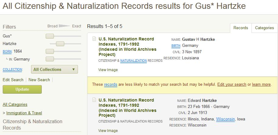 Click the 1st record listed which is for our Gustav Hartzke.. 1 2 4 3 5.