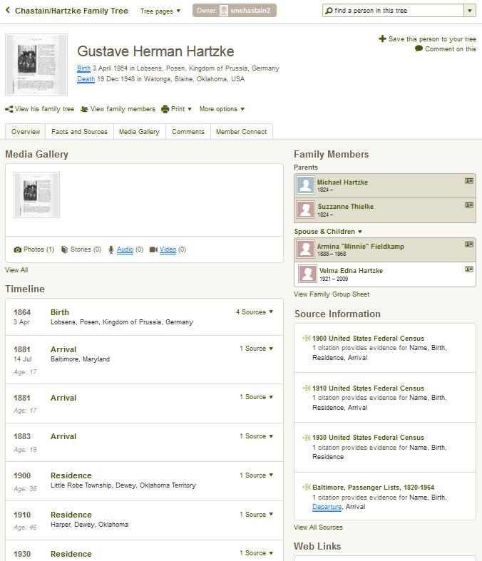 With Family Trees, Ancestry.com provides the following: Name and basic information. Source information. Ability to print the information. Web links, if available. A list of known family members.