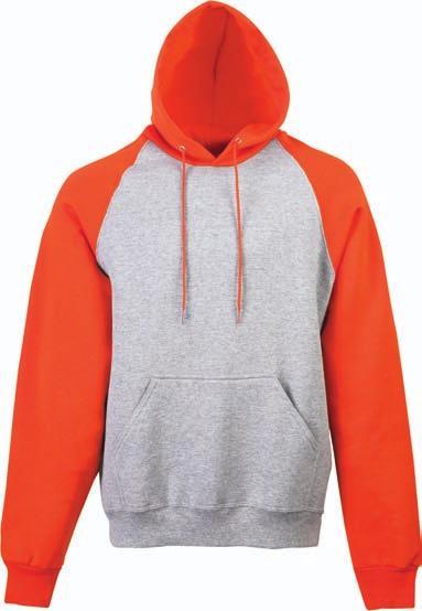50 5240 5241 HEAVYWEIGHT TRI-COLOR HOODED SWEATSHIRT 9 ounce 50% polyester/50% cotton athletic fleece Hood lining and sleeve overlay of 100% polyester tricot mesh Hood lined with contrast color