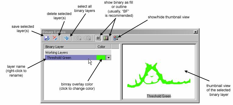 Alternate Binary Layer view Alternatively, binary layers can be referenced using the Binary Layers dialog box, accessible via the right-click context menu in the Visualization Controls section,