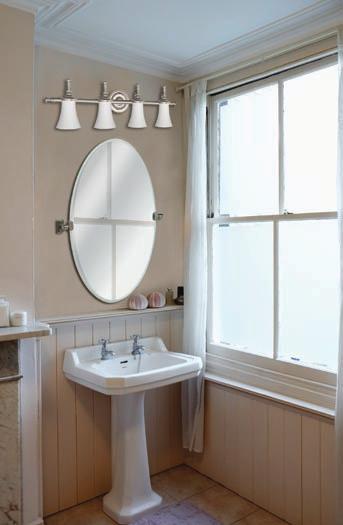 Your own retreat. Shaded fixtures over a mirror provide excellent glare-free and shadow-free illumination. In large bathrooms add a ceiling fixture for general lighting.
