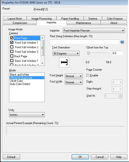Imprinter tab If you have the optional front/back imprinter installed, you will need to setup your imprinting options using the Imprinter tab.