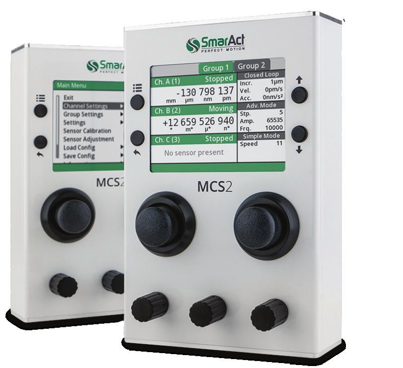 ACCESSORIES MCS2 Powerful motion controller The MCS2 is SmarAct s most powerful modular control system. This compact motion controller can be easily linked with the PICOSCALE displacement sensor.