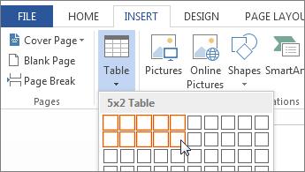 Inserarea sau desenarea unui tabel Pentru a insera rapid un tabel simplu, faceți clic pe Insert > Table și mutați cursorul peste grilă până când evidențiați numărul de coloane și rânduri