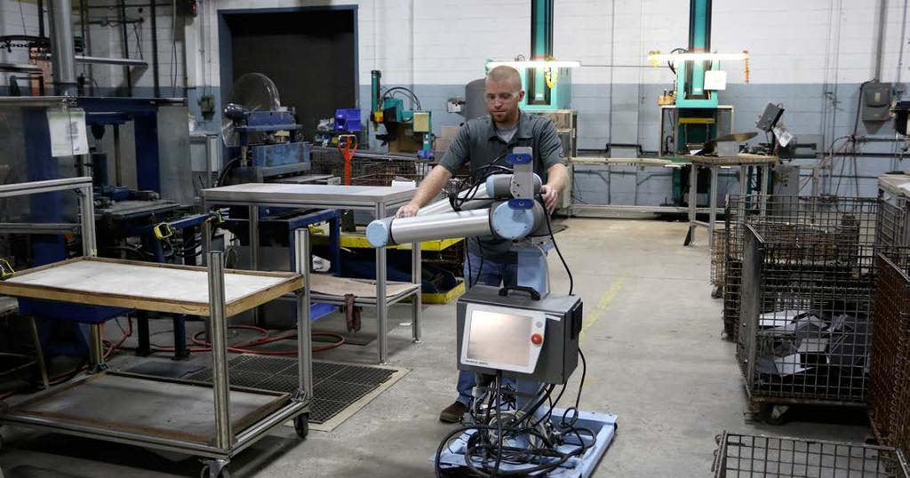 Scott Fetzer Electrical Group has deployed a fleet of mobile Universal Robots to handle a wide range of tasks throughout their sheet metal production.