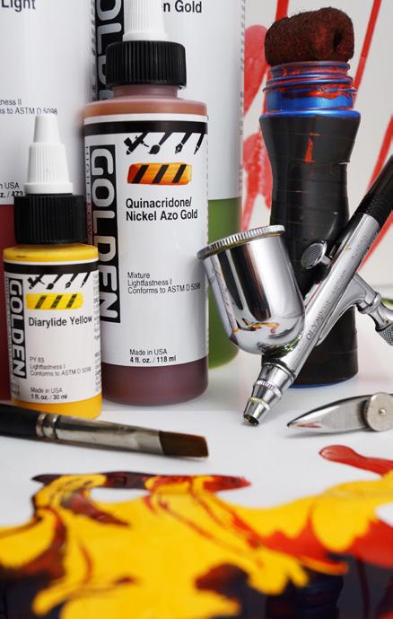 GOLDEN HIGH FLOW ACRYLICS GOLDEN High Flow Acrylics are designed for airbrushing, pen & and transparent pigments.