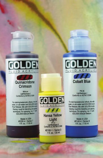 GOLDEN FLUID ACRYLIC COLORS Equal the intensity of GOLDEN Heavy Body Acrylics but when mixed with GOLDEN