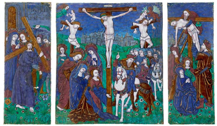 Triptych: The Crucifixion with The Way to Calvary and The Deposition workshop of the master of the large foreheads French, Limoges, ca.