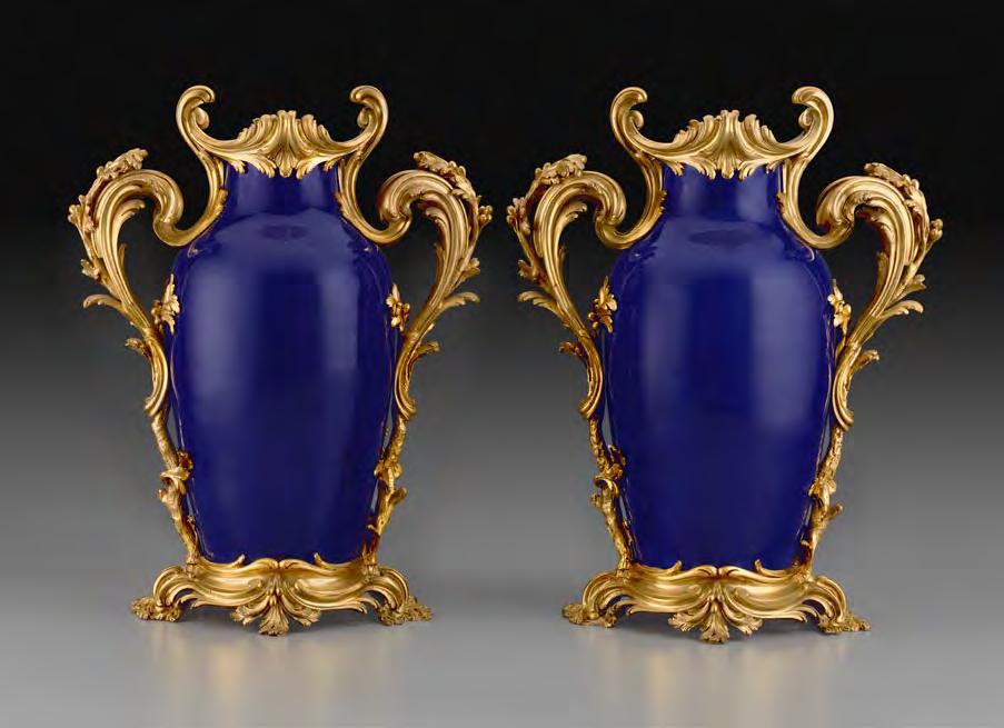 43 44) The French gilt-bronze mounts were almost certainly designed specially for the base and handles of these Chinese porcelain vases and not adapted from a pre-existing repertoire of decora- tive