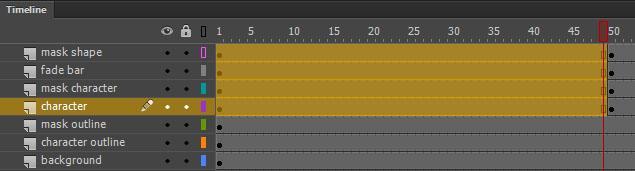 On mask outline layer, insert a new key frame on frame 50 by pressing F6. 38.