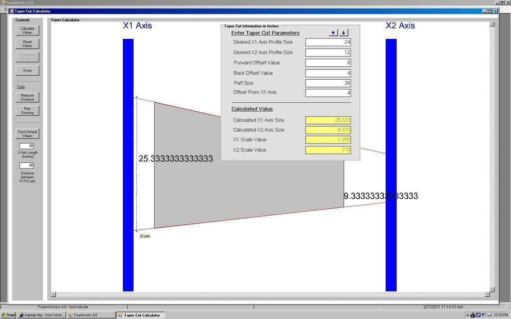 Print Drawing The Print Drawing button will route the active drawing in the Tapered Calculated window to the printer