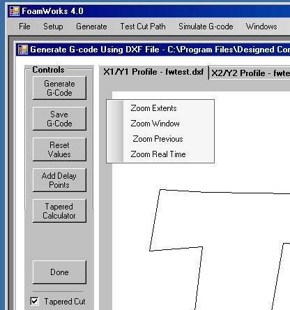 FoamWorks 4.0 Zoom Tools Many of the FoamWorks windows support a series of Zoom Features. Right clicking anywhere within a FoamWorks window will activate the zoom menu.